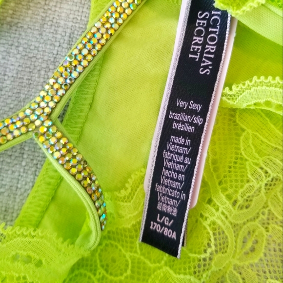 Victoria's Secret Very Sexy Shine Strap Neon Lace Brazilian Panty Rhinestone NWT - Picture 8 of 13